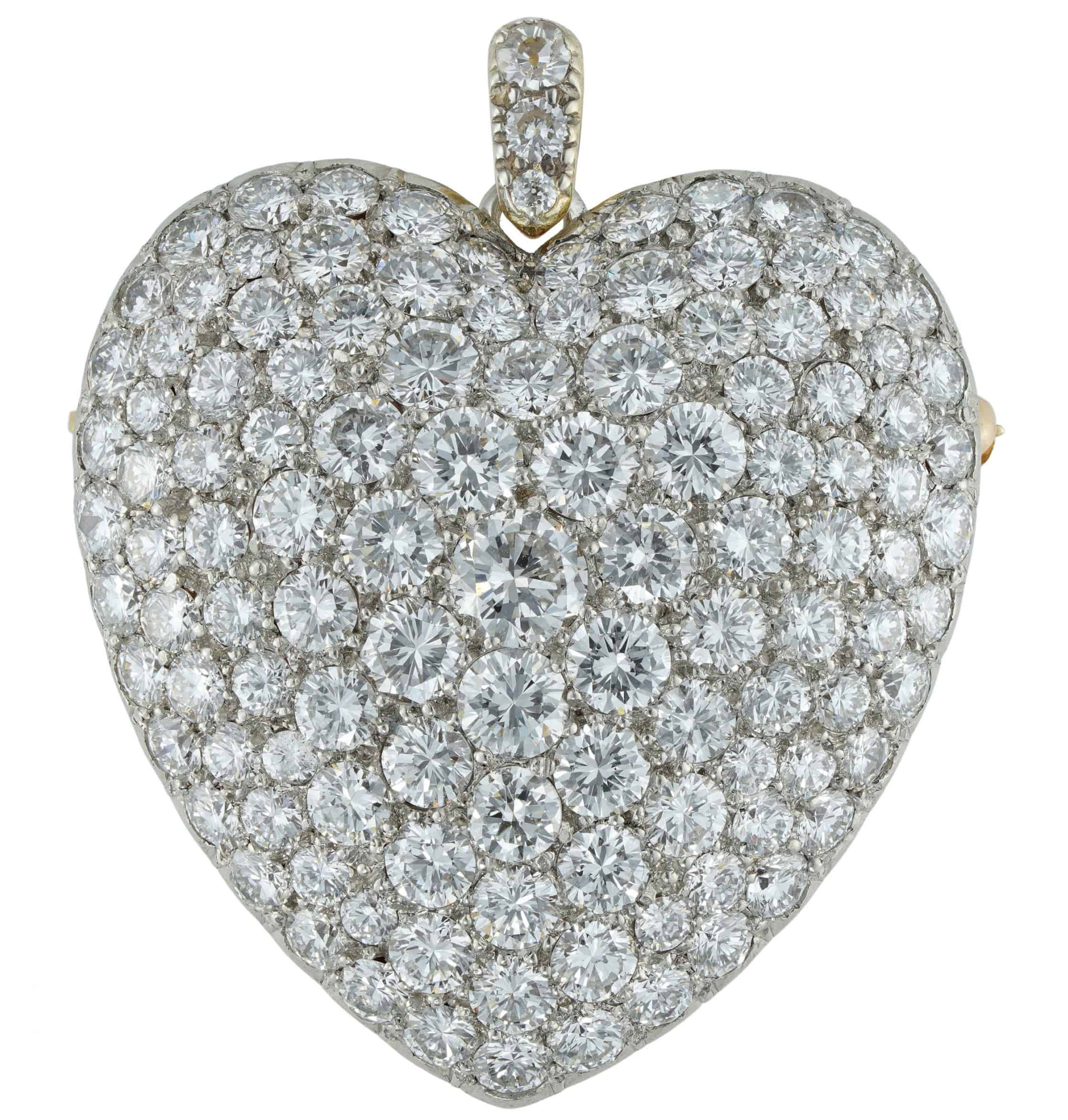 Diamond Set Heart Brooch Pendant