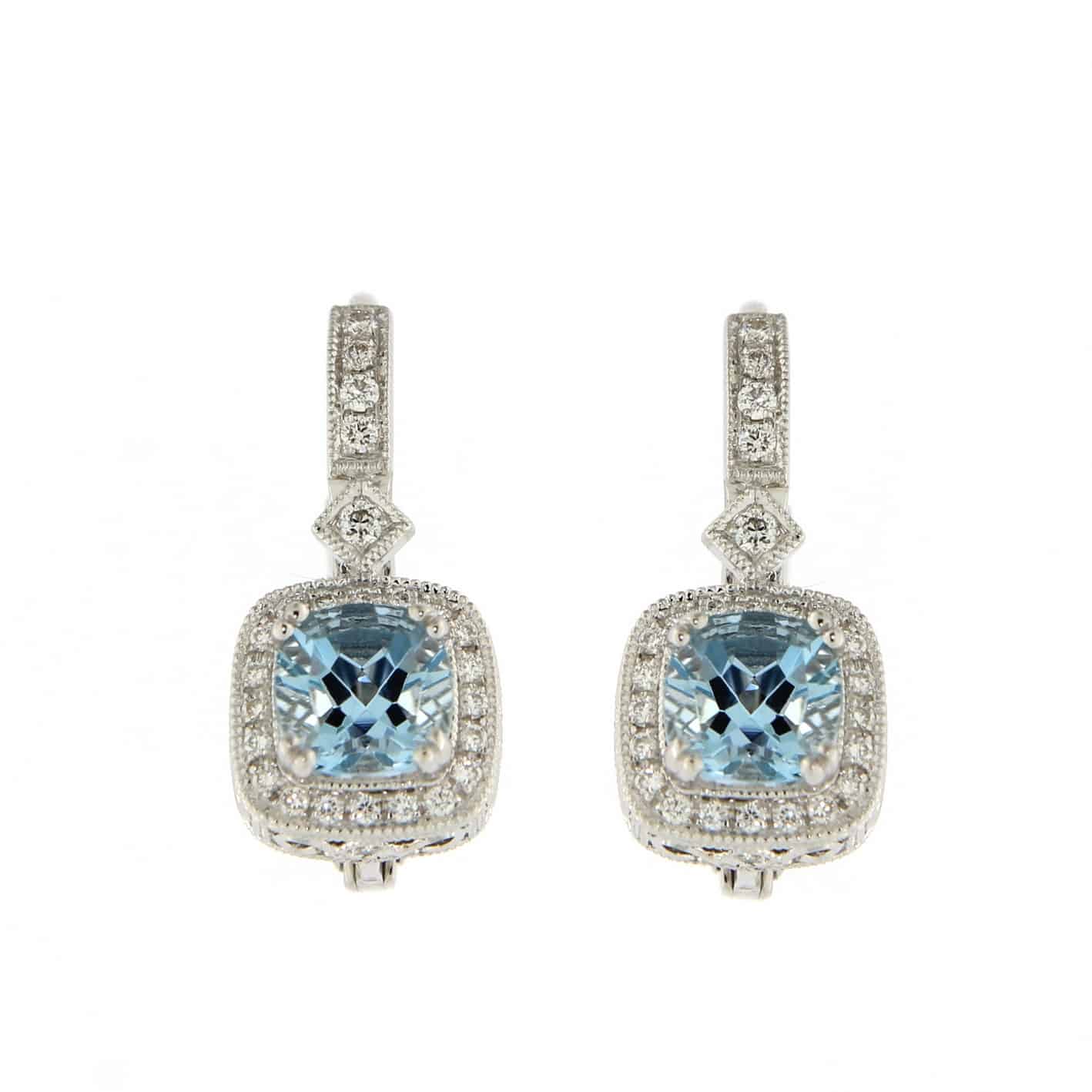 Buy 18ct white gold diamond & aquamarine earrings