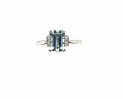 Octagonal Step Cut Aquamarine & Diamond Ring
